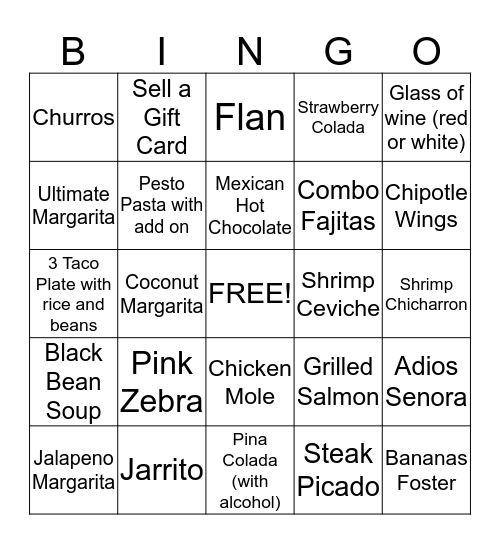 CAFE SABOR Bingo Card