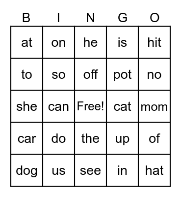 K/1 sight words (VW) Bingo Card