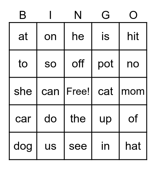 K/1 sight words (VW) Bingo Card