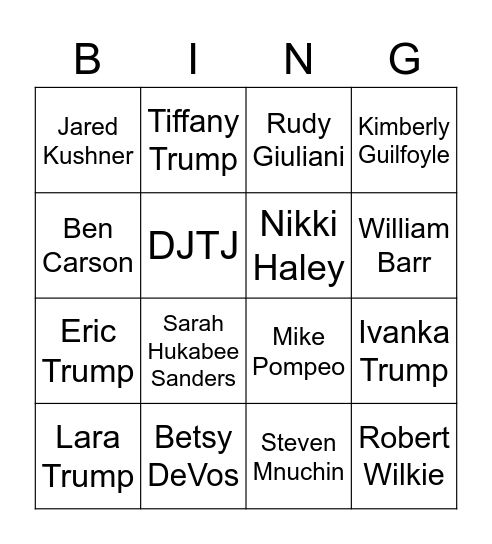 Trump COVID Bingo Card