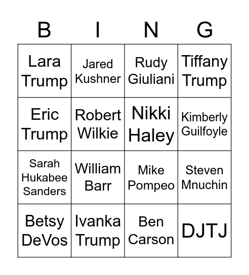 Trump COVID Bingo Card