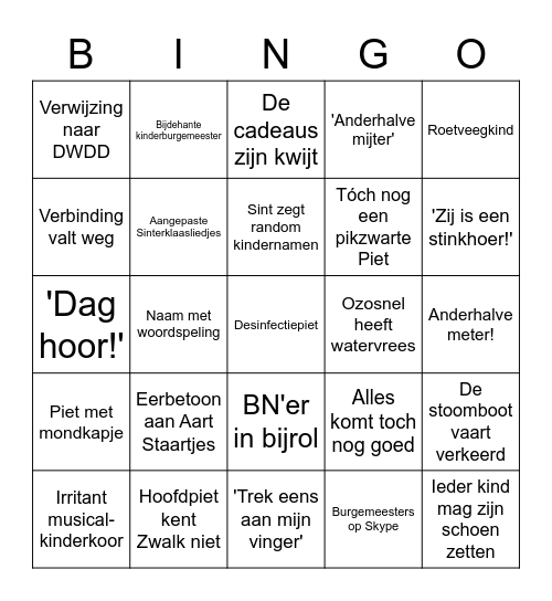 Intochtzuipen 2020 Bingo Card