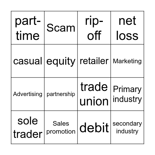 Commerce Revision Bingo Card