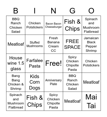 CHEESECAKE Bingo Card
