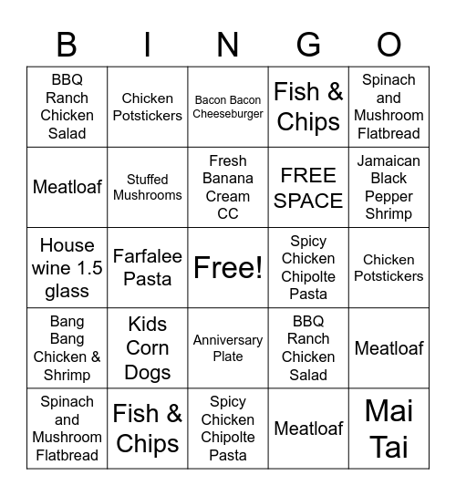 CHEESECAKE Bingo Card
