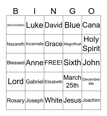 Mary Bingo Card