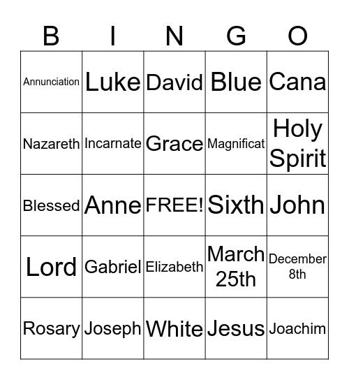 Mary Bingo Card