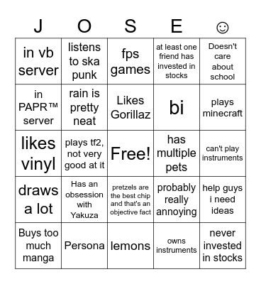 Jose's Flower Bingo Card