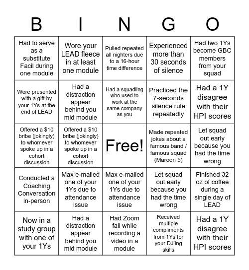 LEAD PhoeMa Bingo Card