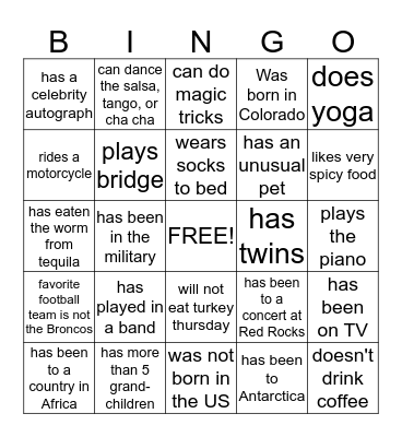 Find Someone Who... Bingo Card