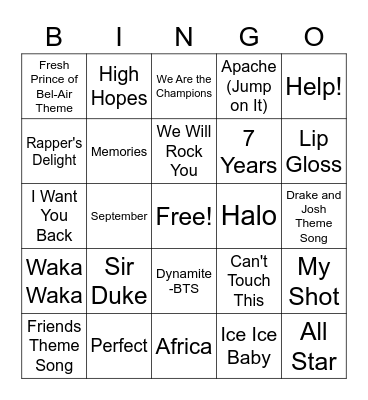 Random Song Bingo Card