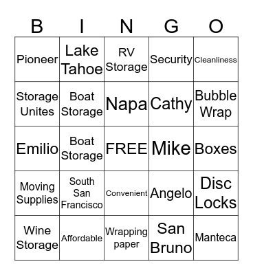 ARCO's Storage Bingo Bonanza Bingo Card