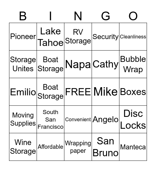 ARCO's Storage Bingo Bonanza Bingo Card