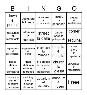 LOS LUGARES DE LA CIUDAD Bingo Card