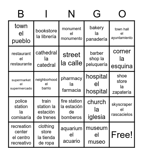 LOS LUGARES DE LA CIUDAD Bingo Card