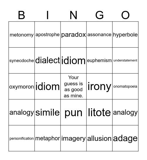 Figurative Language Bingo Card