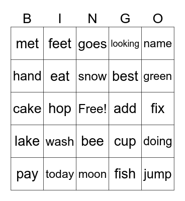Words of the Week Bingo Card