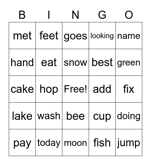 Words of the Week Bingo Card