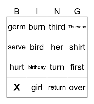 Bingo  -ir   -er    -ur Bingo Card