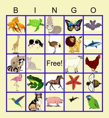 Favorite Animals Bingo Card