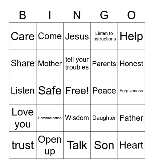 Open Up Bingo Card