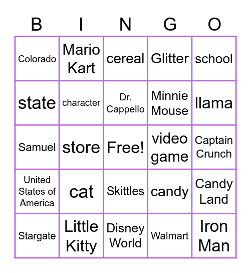 Common and Proper Nouns Bingo Card