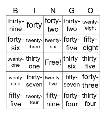 Number Words Bingo Card
