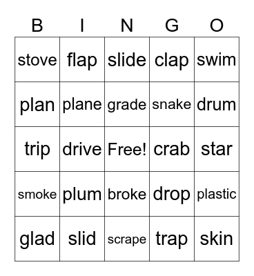 l, r, s Blends Bingo Card