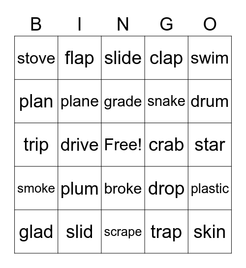 l, r, s Blends Bingo Card
