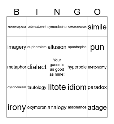 Figurative Language Bingo Card