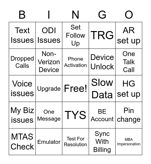 Tech Bingo Card