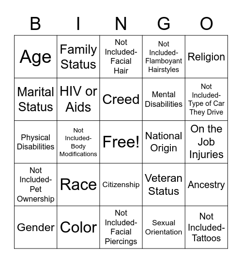 Equal Opportunity Bingo Card