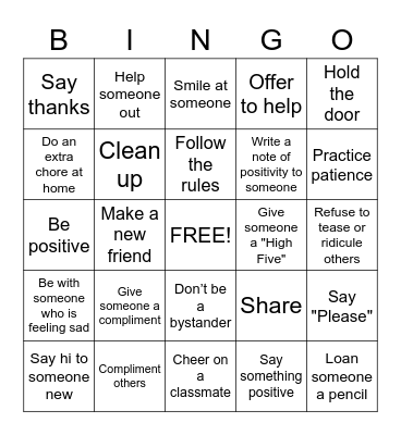 Kindness Bingo Card