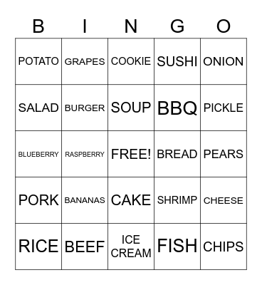 FOOD Bingo Card