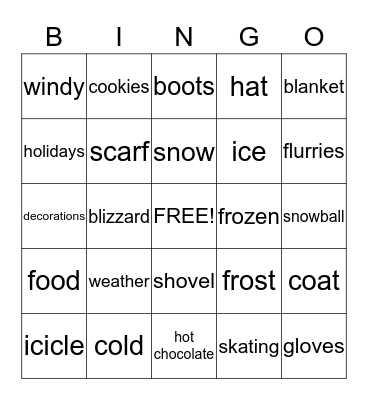HOLIDAY FUN WEEK BINGO - WINTER WORDS Bingo Card
