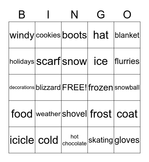 HOLIDAY FUN WEEK BINGO - WINTER WORDS Bingo Card