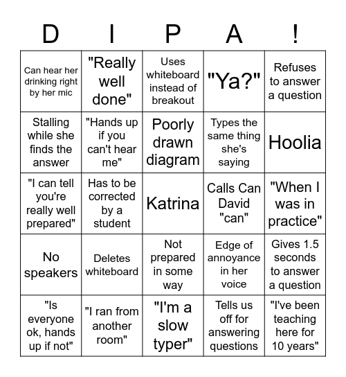 D*pa Bingo Card