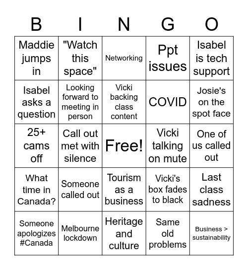 Last Masterclass Bingo Card