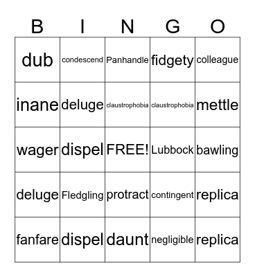 Vocabulary Lesson 7 Bingo Card