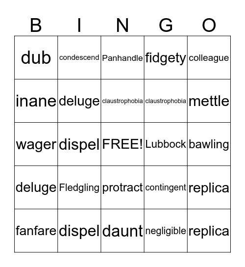 Vocabulary Lesson 7 Bingo Card