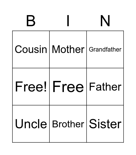 Family Bingo Card