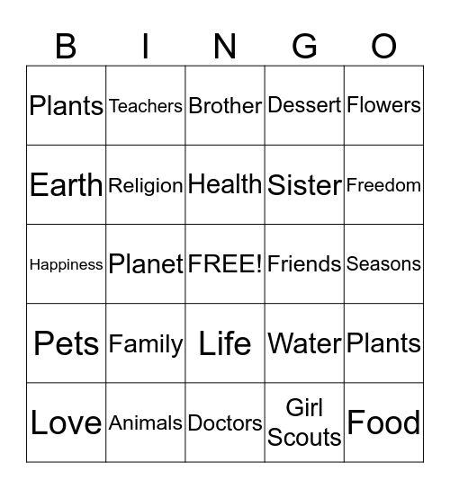 Thanksgiving Day Bingo Card