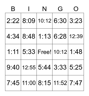1st period Clocks or Time Bingo Card