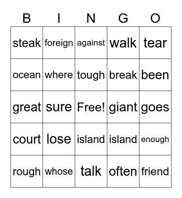 Red Word BINGO Card