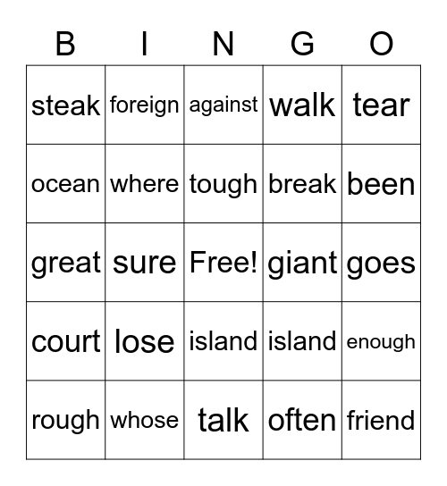Red Word BINGO Card