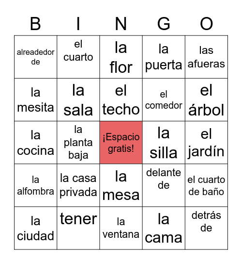 Capítulo 2:  vocabulario Bingo Card