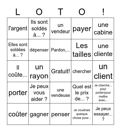 Ch. 7.2 French Bingo Card