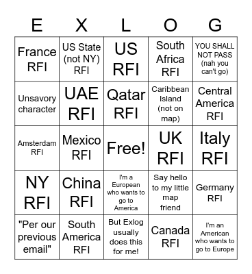RFI Bingo Card