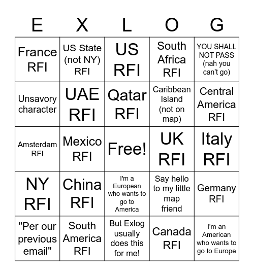 RFI Bingo Card