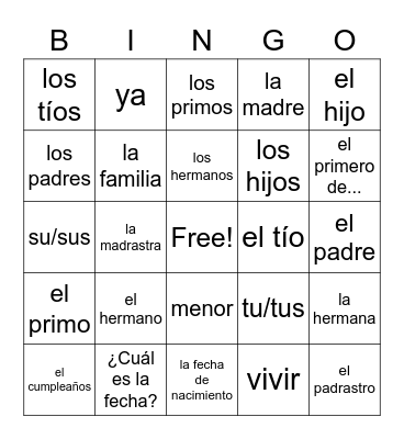 Avancemos 1 Unidad 3.2 Bingo Card